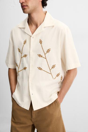 Zara CONTRAST EMBROIDERY SHIRT - Yellow
