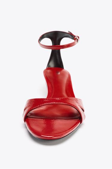 Zara LEATHER ANKLE STRAP SANDALS - Red