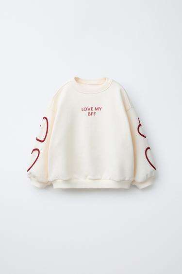 SLOGAN AND HEART SWEATSHIRT - Ecru by Zara