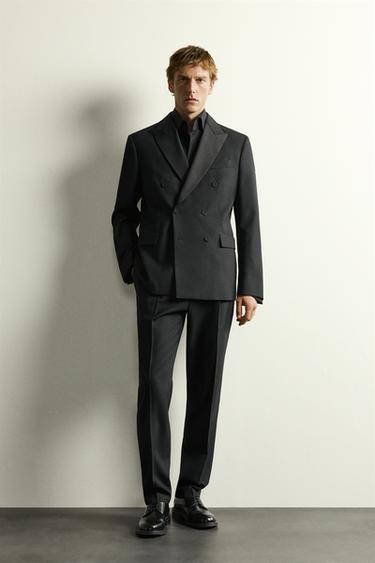 Zara DOUBLE-BREASTED TUXEDO BLAZER - Black