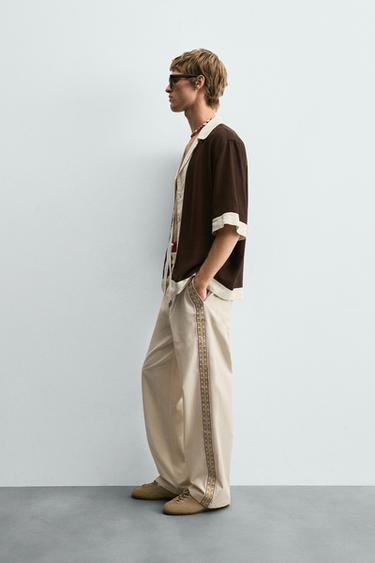 EMBROIDERED STRIPE TROUSERS - Ecru by Zara - Image 3