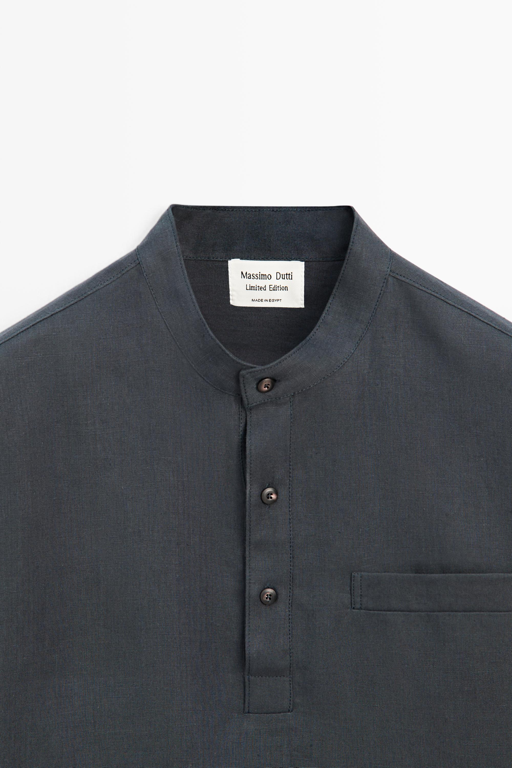 Linen button-up shirt with stand collar - LIMITED EDITION