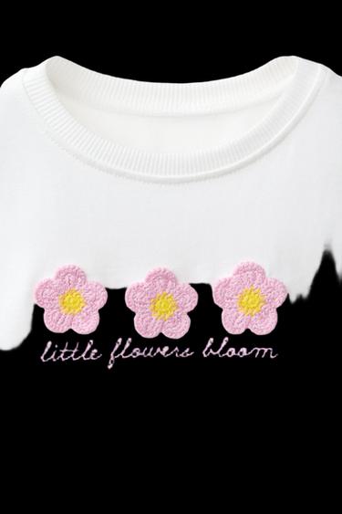 Zara CROCHETED FLOWER KNIT T-SHIRT - White