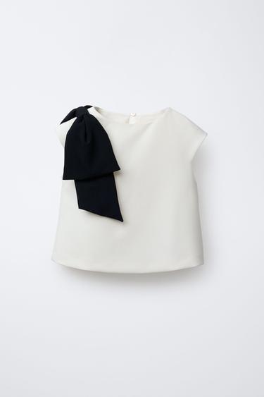 CONTRAST BOW TOP - Ecru / Black by Zara