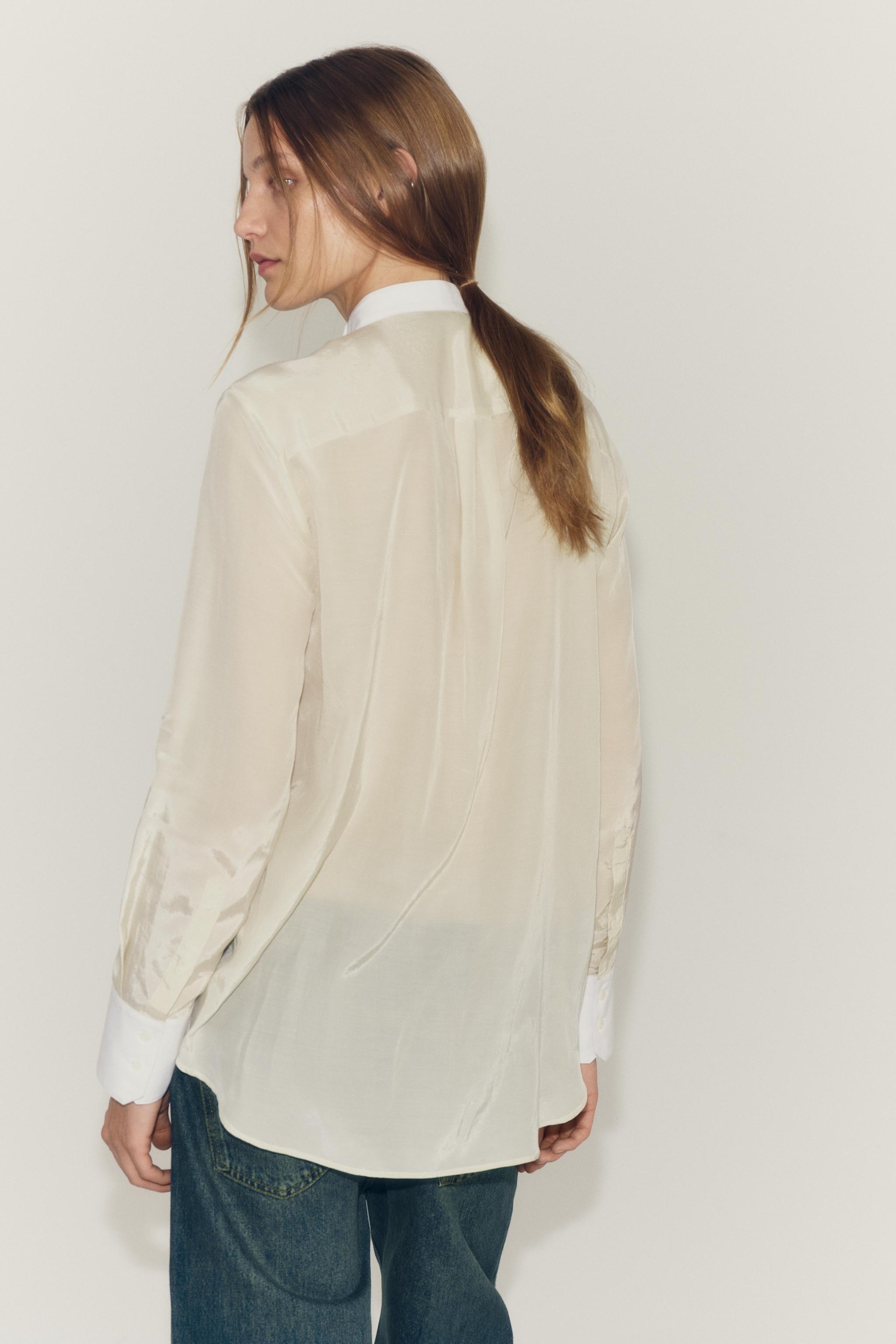 Zara ZW COLLECTION KONTRAST GÖĞÜSLÜ GÖMLEK görsel 4
