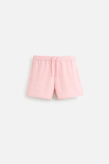 SEERSUCKER MID-LENGTH SWIMMING TRUNKS - Pink by Zara