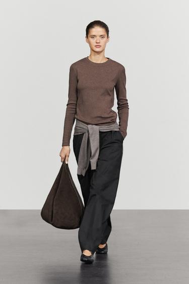 Zara 100% cotton long sleeve T-shirt - brown vigore - Image 0