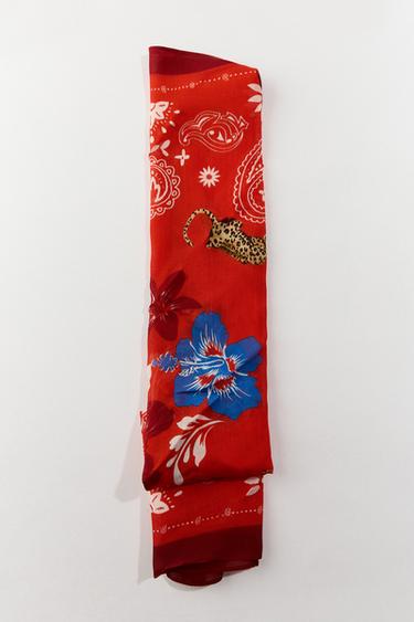 Zara MODAL PRINTED SCARF - Red
