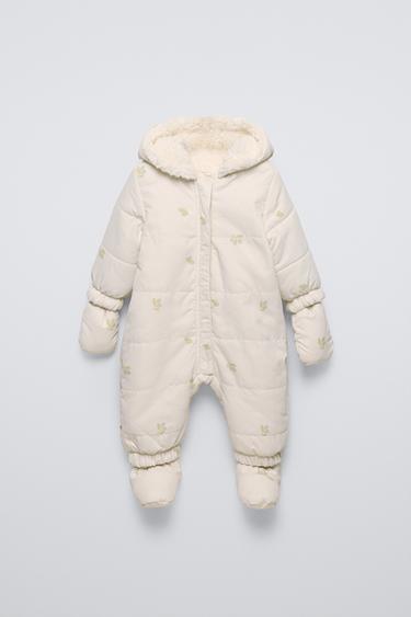 BLOMSTRET DRAGT I NYLON MED IMITERET LAMMESKIND - mørk beige fra Zara - Billede 0