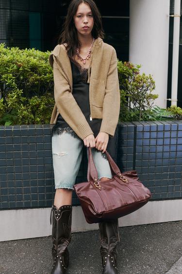 KNIT HOODIE - camel by Zara
