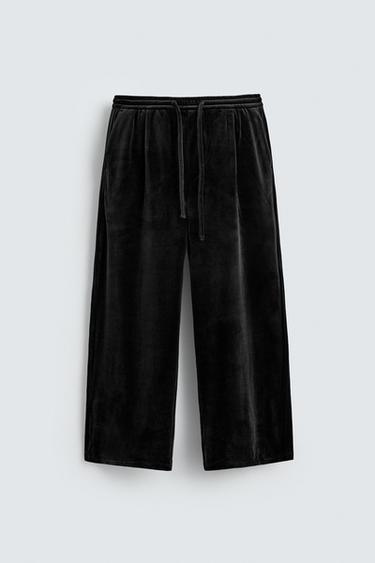 RELAXED FIT VELVET TROUSERS - Black by Zara