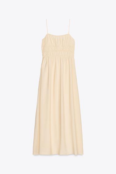 FLOWING MIDI DRESS WITH ELASTICATED DETAIL - Ecru by Zara - Image 4