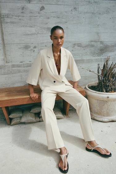 PANTALON DROIT TAILLE ÉLASTIQUE - Écru de Zara - Image 2