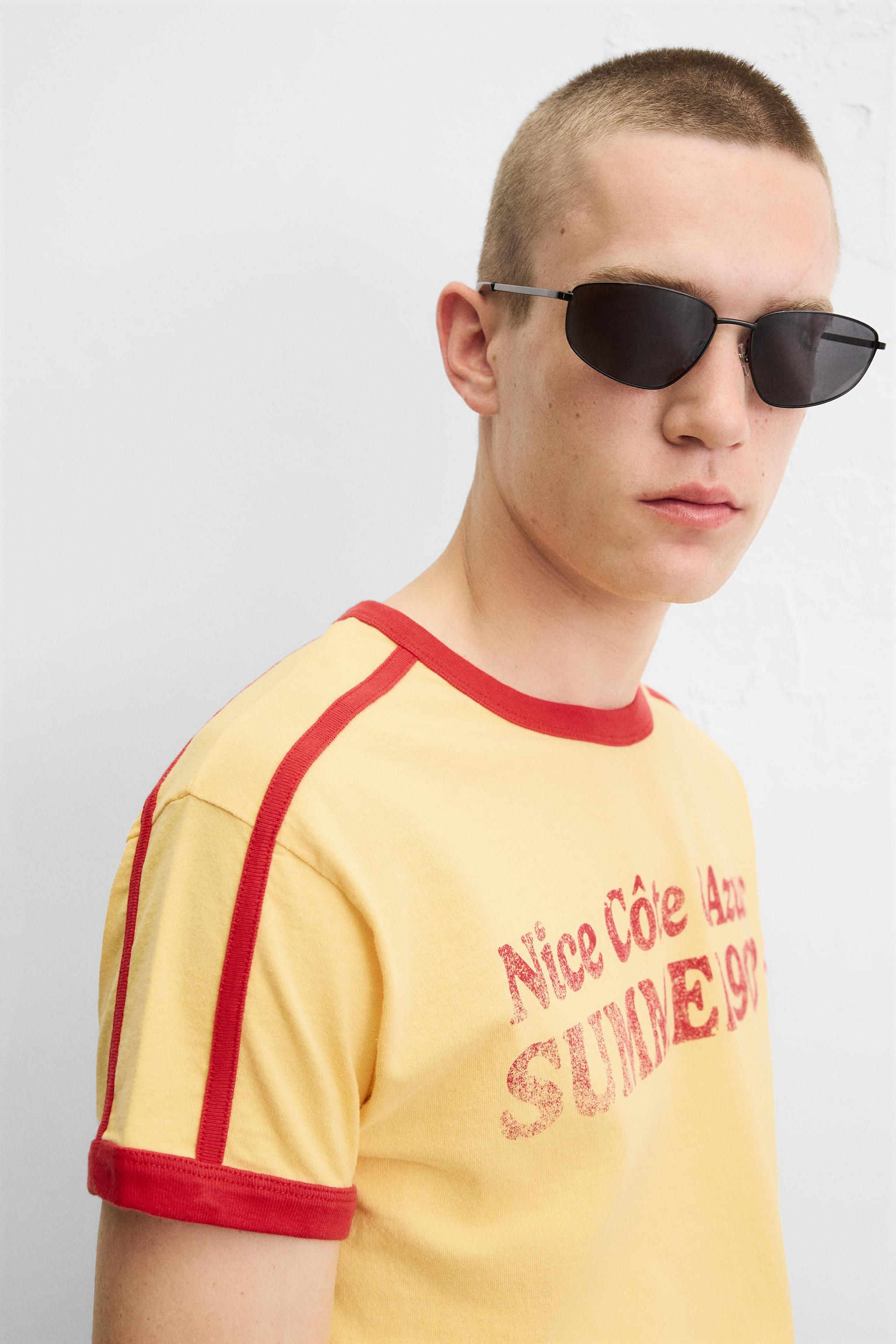 ZARA リブ コントラスト テキストTシャツ 6224/311 リブ コントラスト テキストTシャツ - イエロー | ZARA Japan