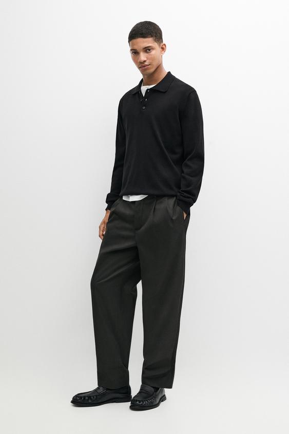 Zara 100% cotton knit polo sweater - Black - Image 0