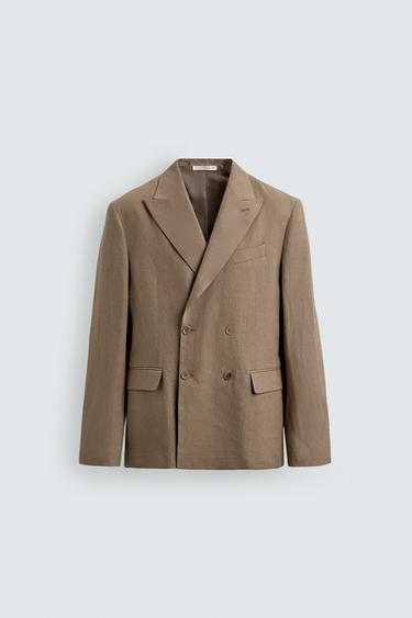 VESTE DE COSTUME CROISÉE 100% LIN - Vison clair de Zara