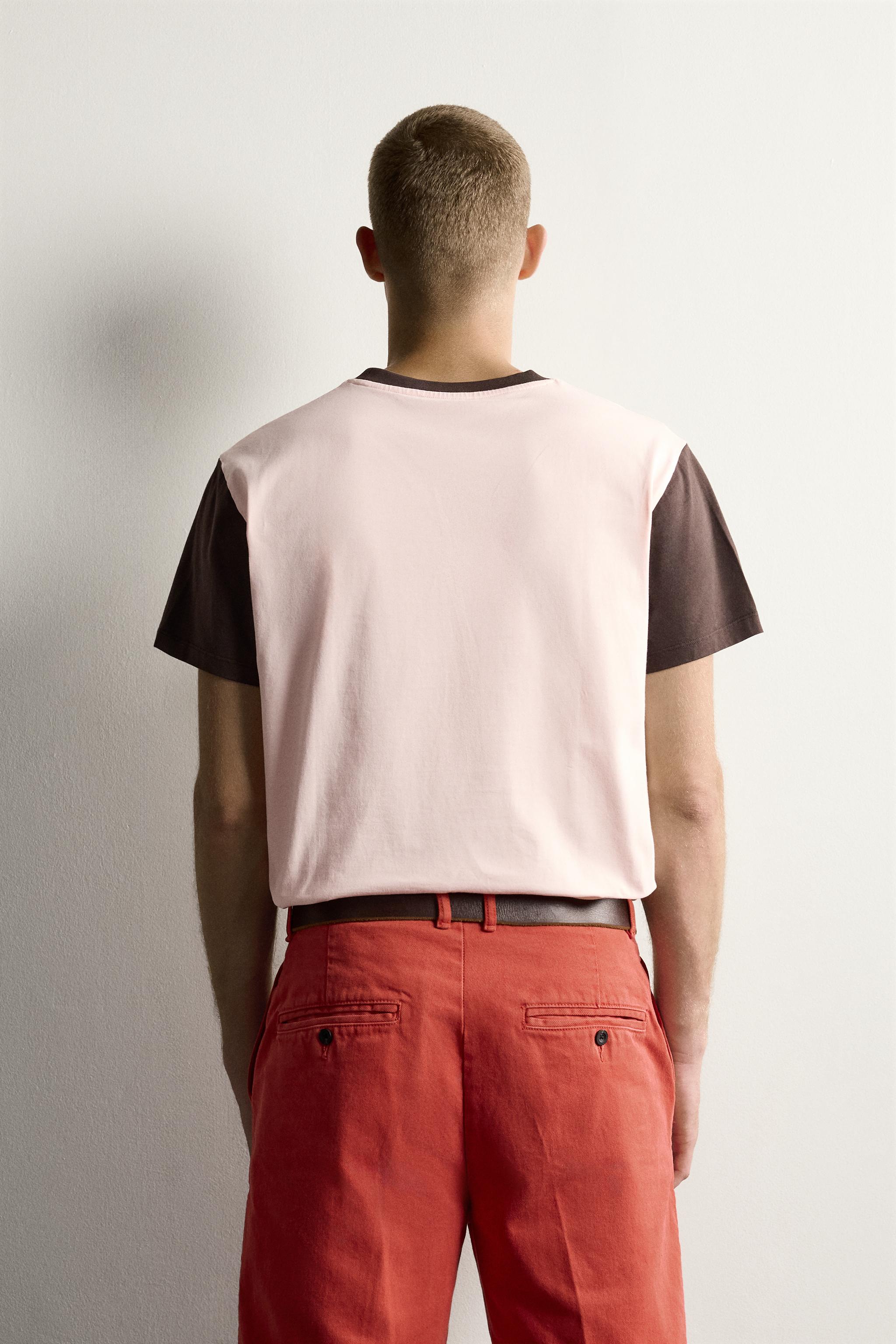 Zara BLOK RENKLİ REGULAR FIT T-SHIRT görsel 3