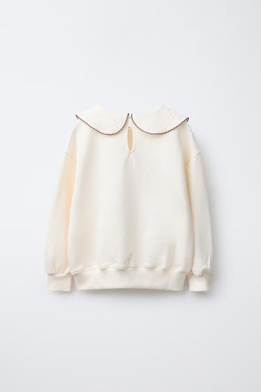 EMBROIDERED PETER PAN COLLAR SWEATSHIRT - Ecru by Zara - Image 1