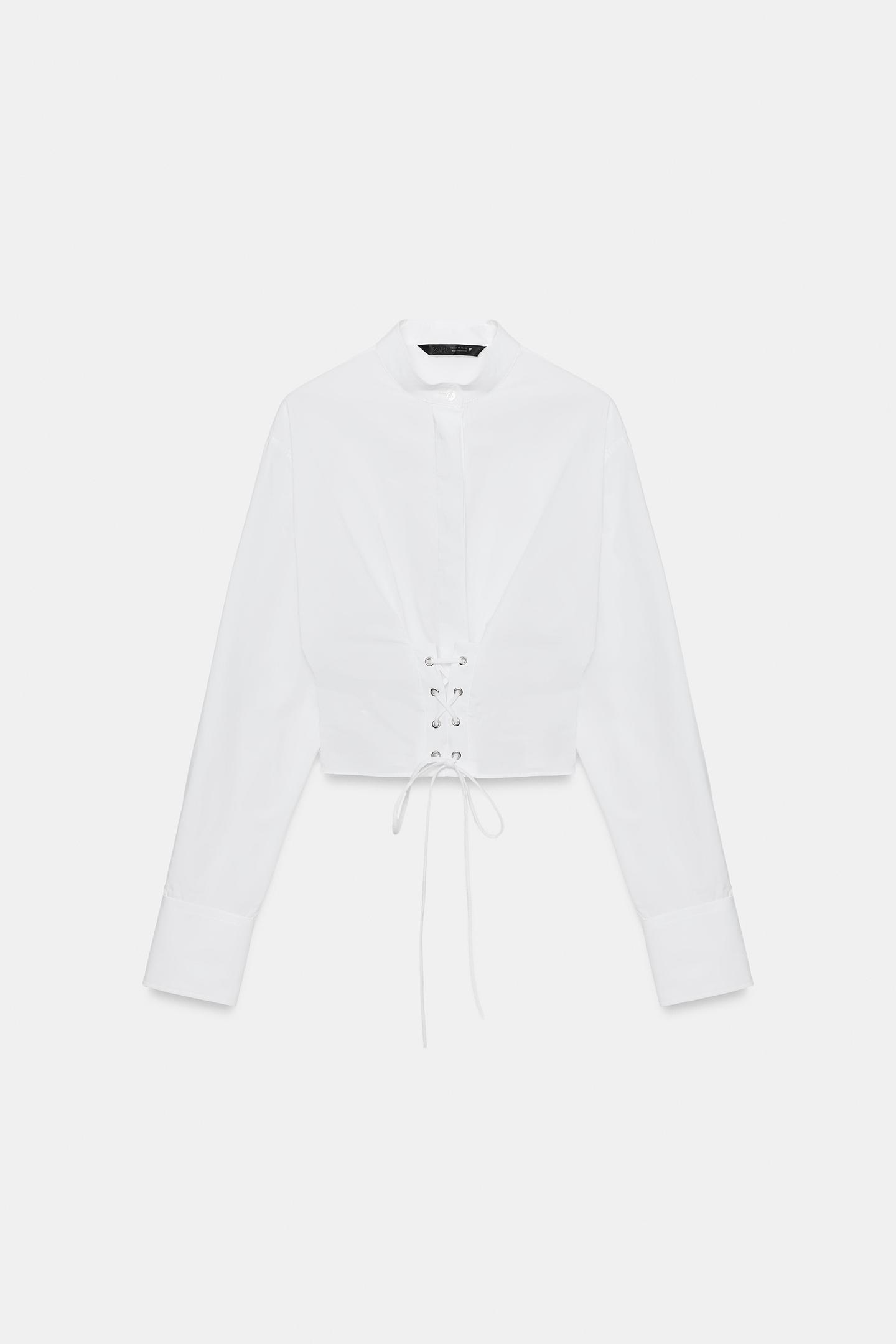 Женская рубашка Zara Strappy Corset Poplin, цвет: Белый — фото 7