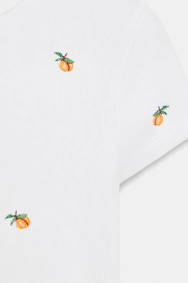 T-SHIRT CÔTELÉ MANCHES COURTES BRODÉ - Blanc de Zara - Image 5