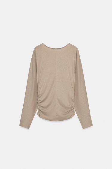 SIDE DRAPED T-SHIRT - Brown / Taupe by Zara - Image 5