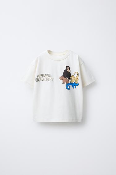 Zara ANIMAL PRINT T-SHIRT - Oyster-white