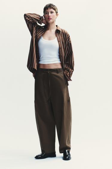 Zara BALLOON CARGO PANTS - Brown - Image 0