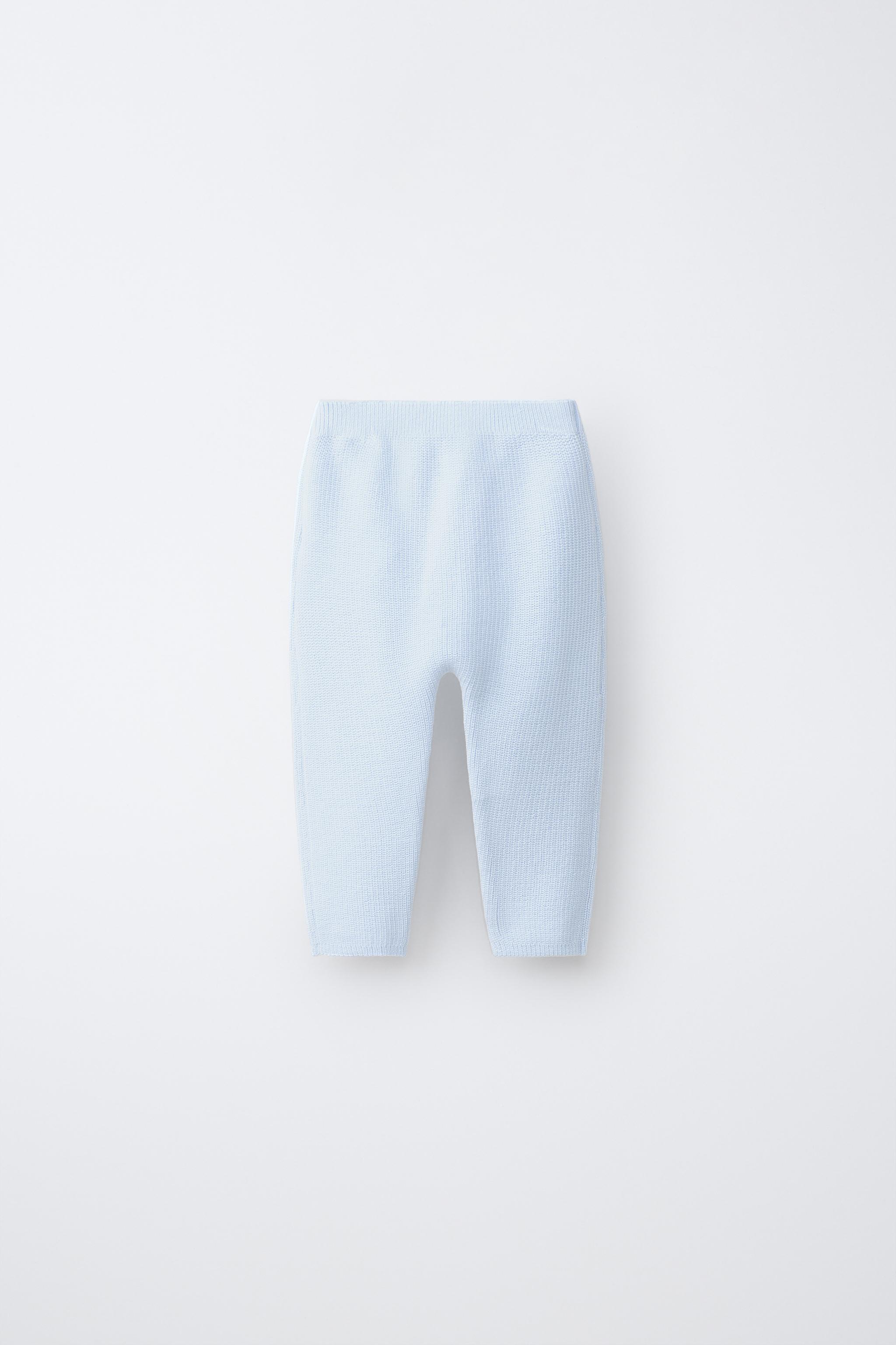 EMBROIDERED KNIT PANTS — Light blue