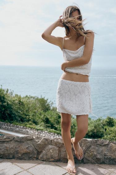 MINI SEQUIN SKIRT WITH BOWS - White by Zara