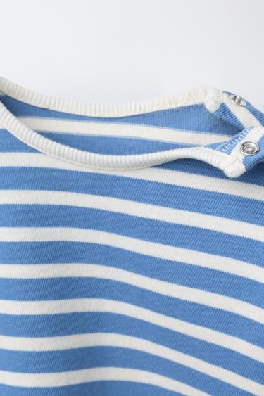 T-SHIRT À RAYURES CÔTELÉES - Écru / Bleu de Zara - Image 2