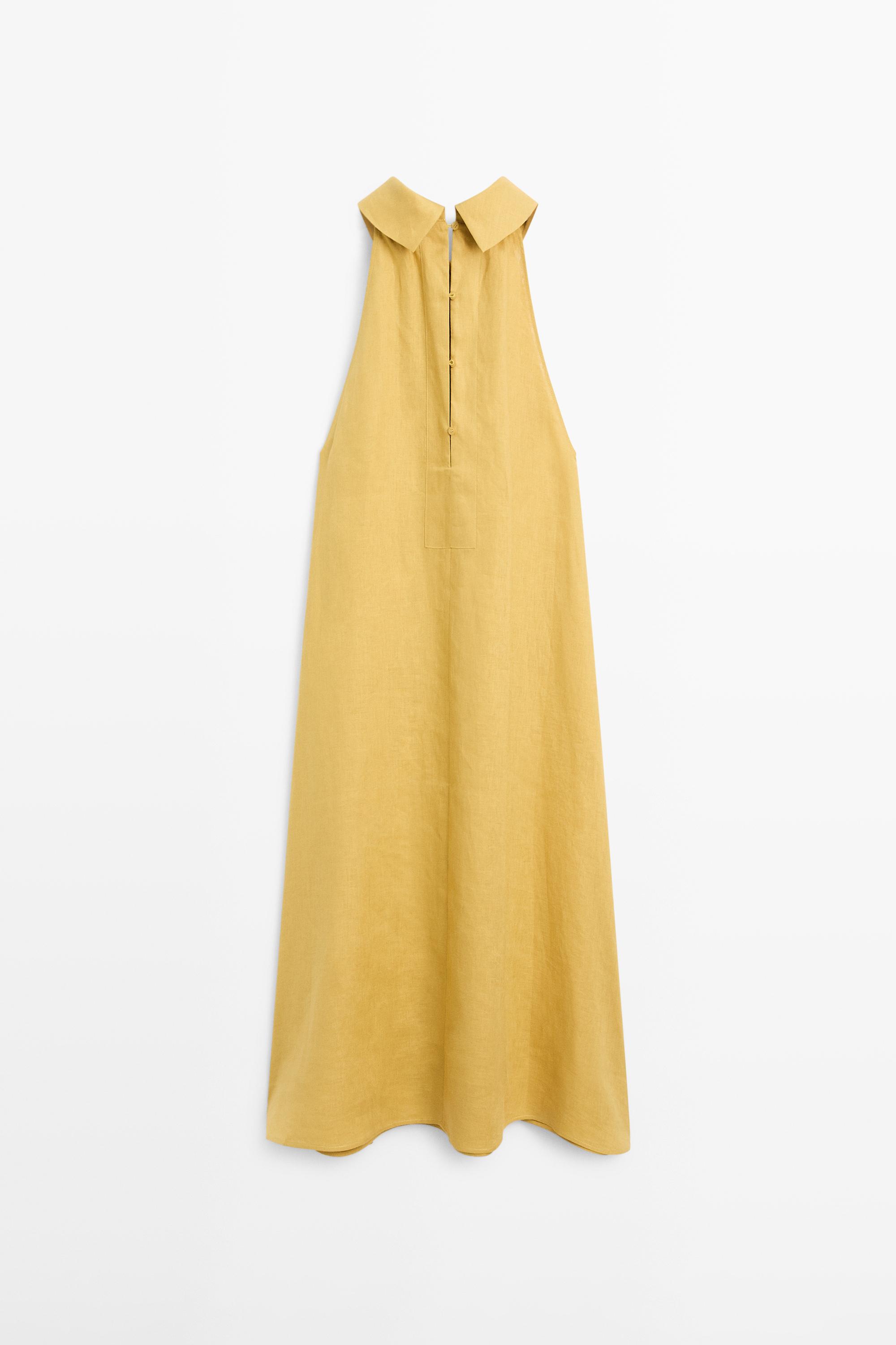 100% linen long halterneck dress