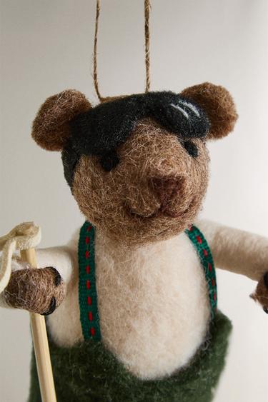 WOOL SKIING BEAR CHRISTMAS TREE DECORATION - Brown by Zara - Image 2