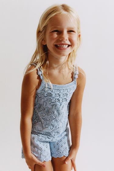 Zara BEADED KNIT TOP - Sky blue