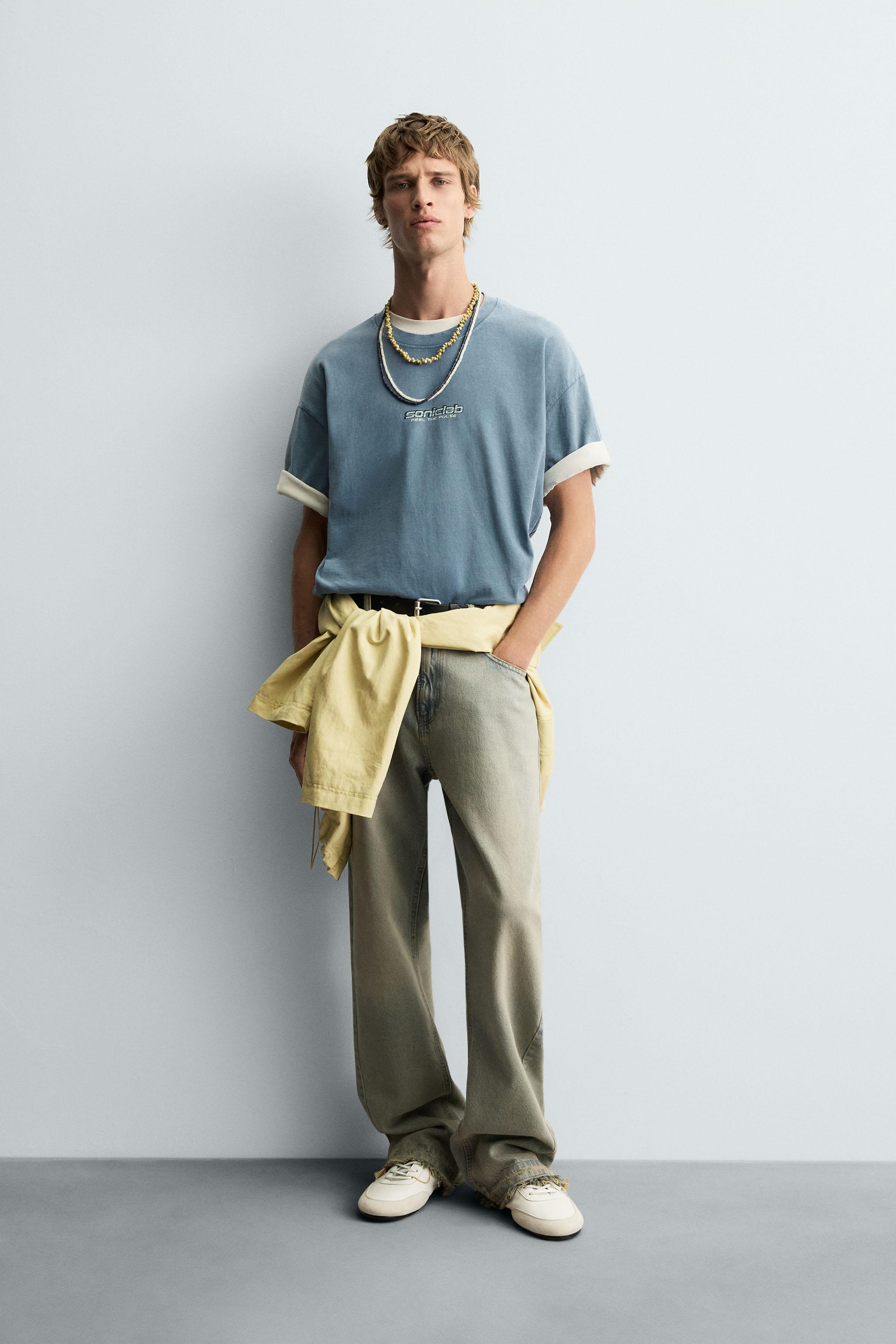 WASHED GRAPHIC T-SHIRT - Faded blue | ZARA United States