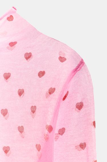 FINE KNIT TOP WITH HEARTS - Pink marl by Zara - Image 4