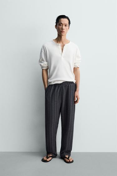 릴렉스핏 시어서커 배색 팬츠 - Zara 네이비 / 화이트