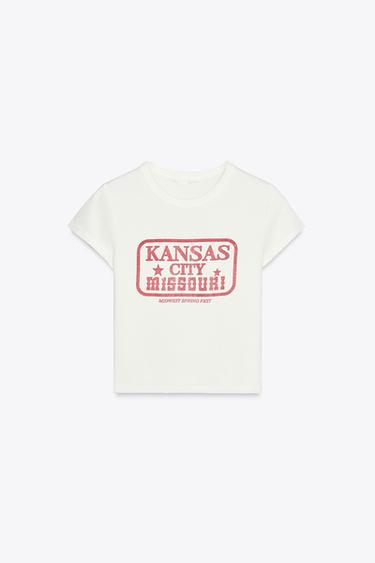 Zara COTTON MODAL TEXT T-SHIRT - Oyster-white