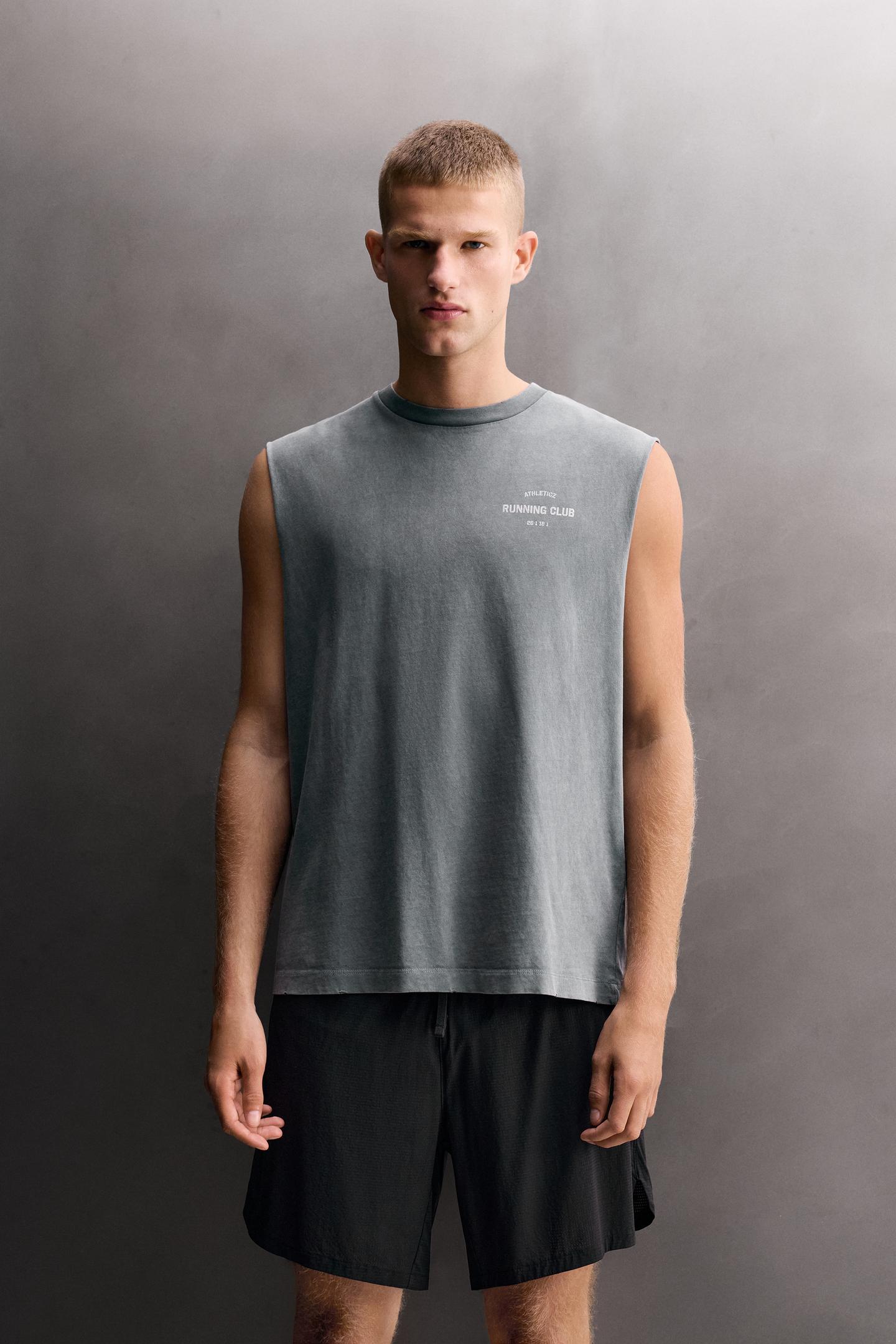 Мужской топ Zara Cotton Running Tank Top, цвет: Выцветший синий — фото 2