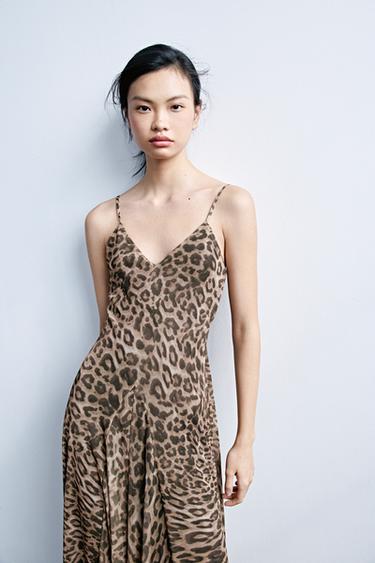 Zara 動物紋印花薄紗洋裝 - 豹纹