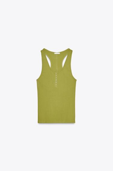 BUTTON COTTON TOP - Olive green by Zara - Image 5