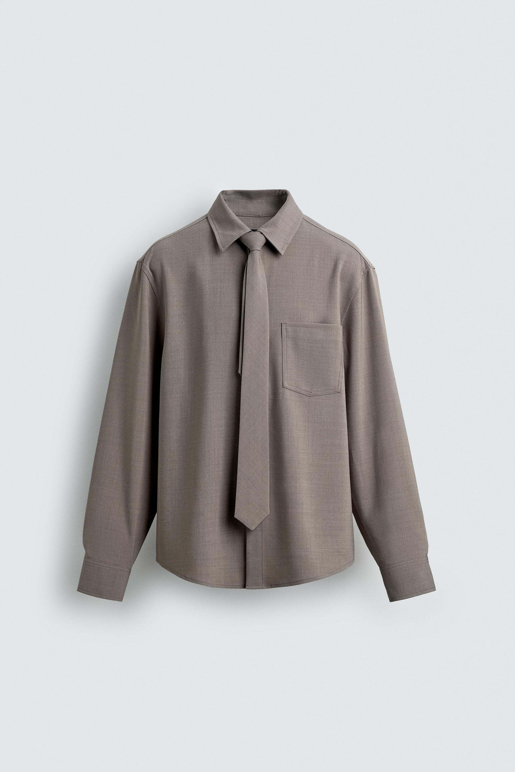 リラックスフィットコントラストネクタイシャツ - ライトグレー | ZARA