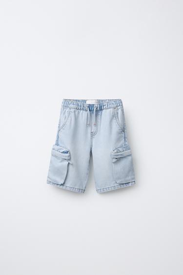 Zara Mavi - URBAN DENİM KARGO BERMUDA ŞORT