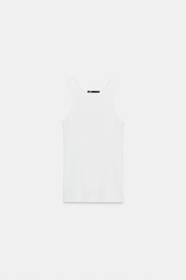Zara BASIC SLEEVELESS T-SHIRT - Oyster-white