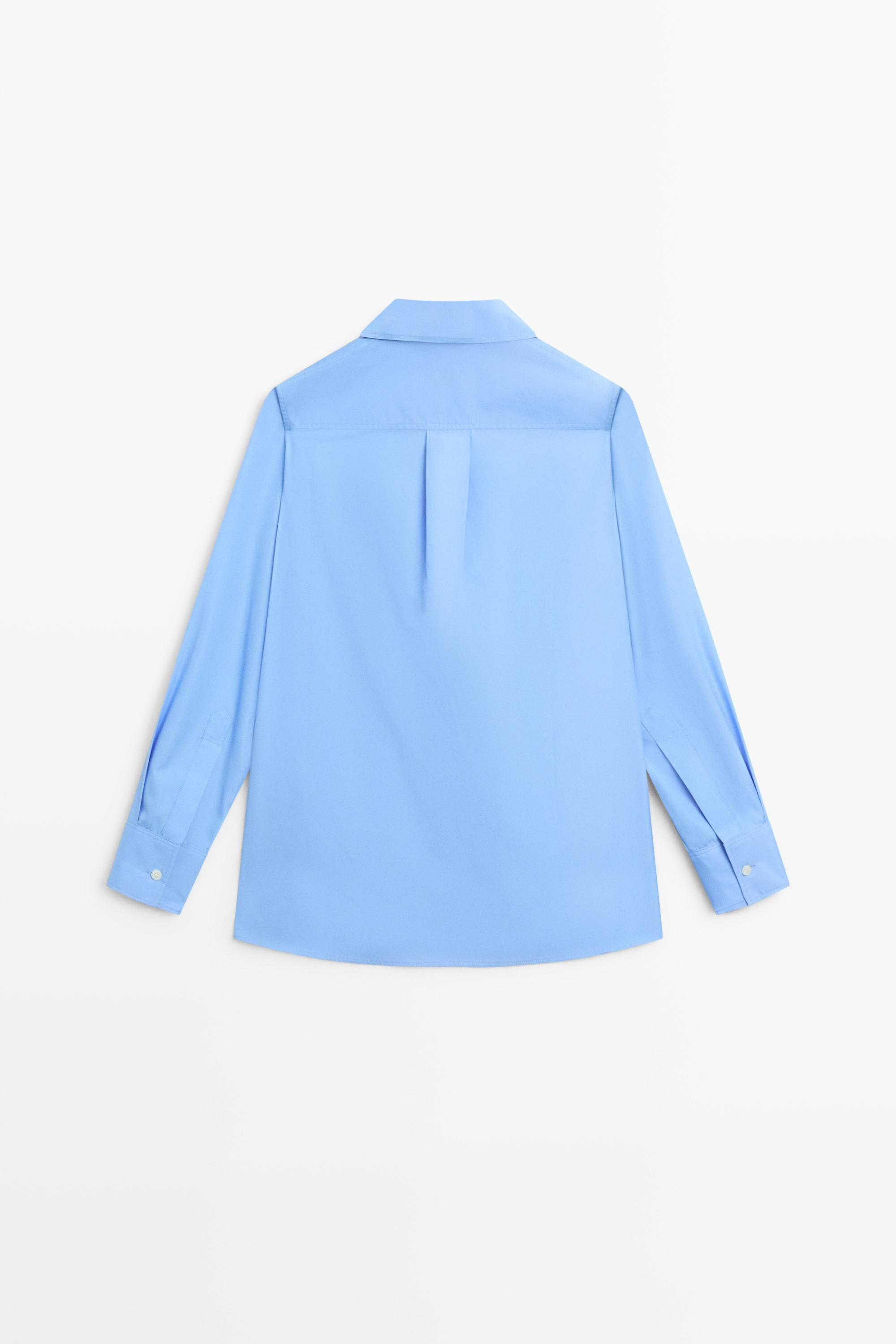 Cotton poplin blouse with V-neck