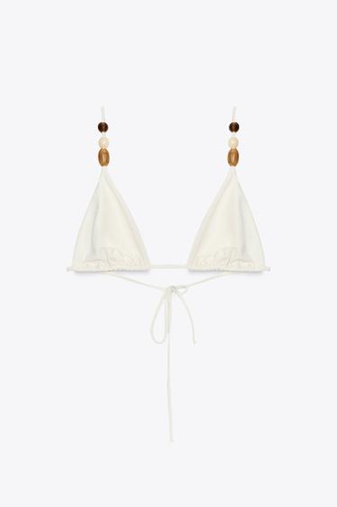 Zara COLOR BLOCK TRIANGLE BIKINI TOP - Ecru