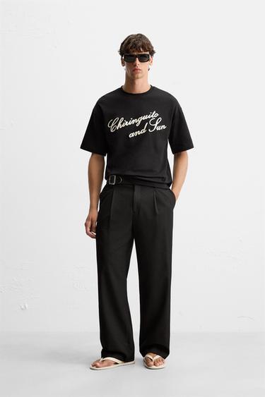 EMBROIDERED SLOGAN T-SHIRT - Black by Zara - Image 0