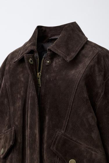100% LEATHER JACKET - Chocolate by Zara - Image 4