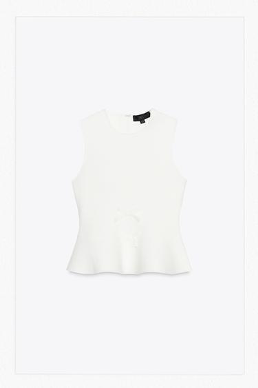 Zara TIE-DETAIL PEPLUM KNIT TOP - White