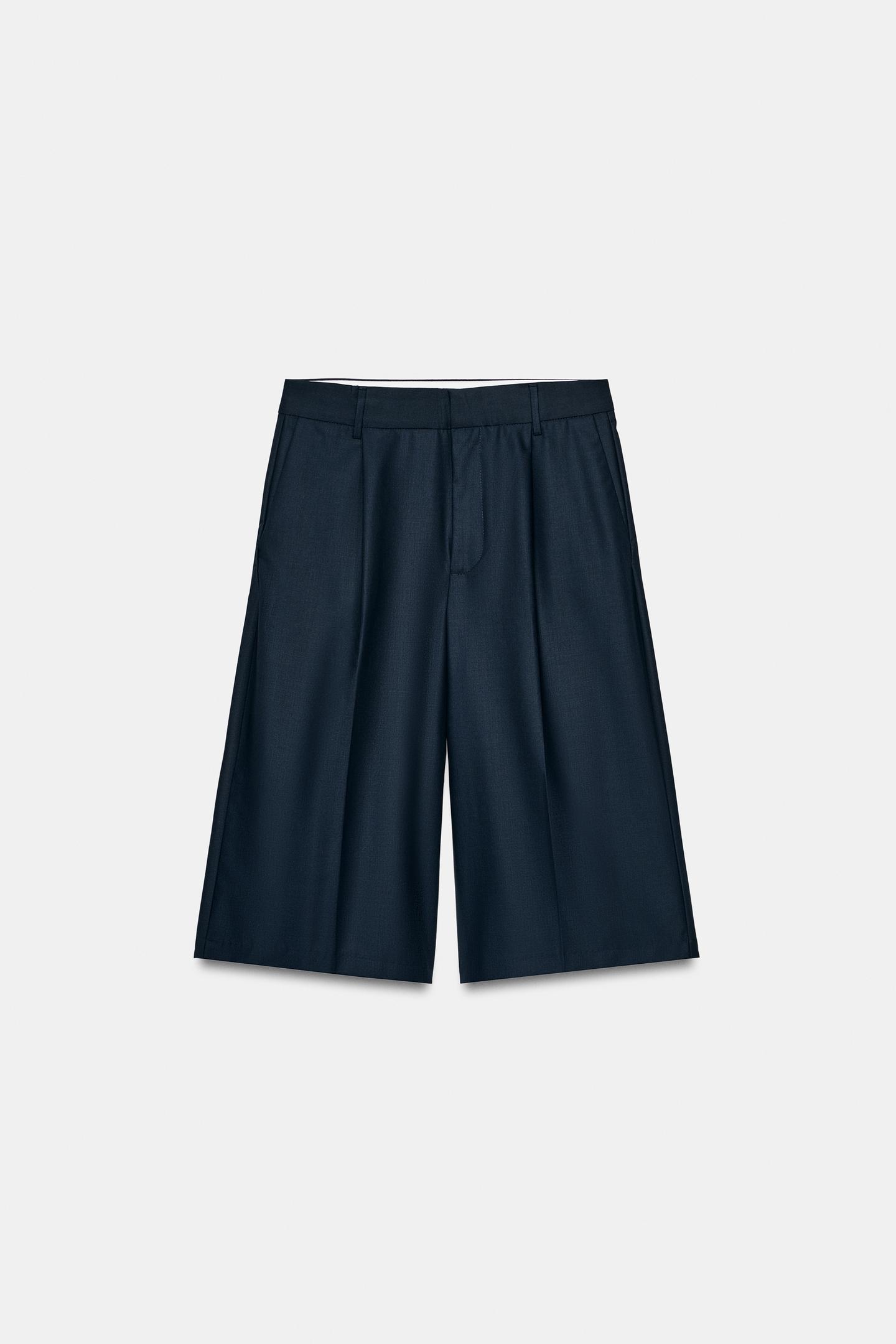 Женские шорты Zara Pleated Straight-Leg Bermuda, цвет: Тёмно-синий — фото 5