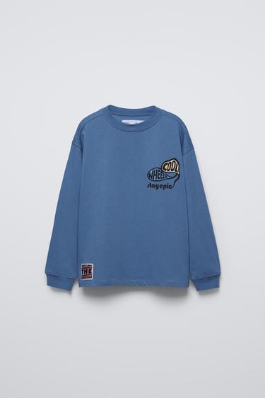 CAMISETA ESTAMPADO RELIEVE - Azul medio de Zara - Imagen 0